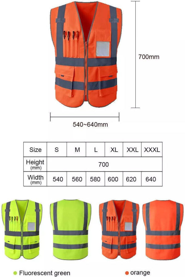 Hi Vis Viz Vest High Visibility Work Waistcoat With Id Pen Pockets Yellow Orange 374428262870 2