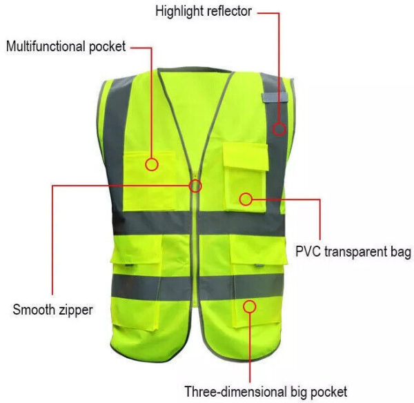 Hi Vis Viz Vest High Visibility Work Waistcoat With Id Pen Pockets Yellow Orange 374428262870 3