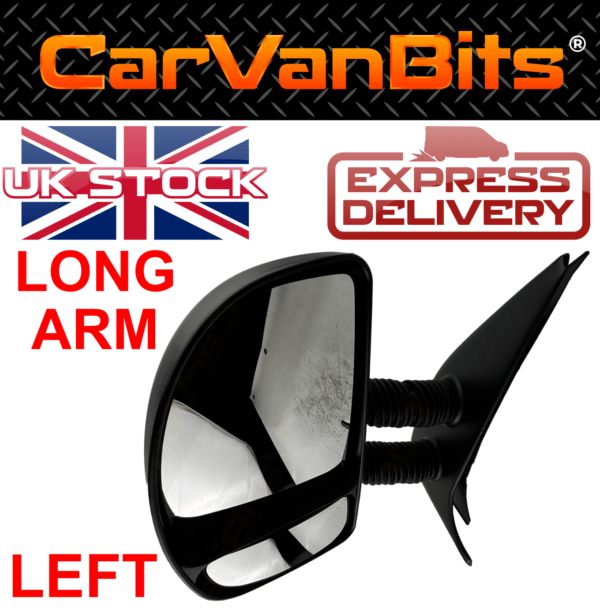 For Fiat Ducato 94 06 Long Arm Complete Door Mirror Black Housing Glass Left 375657824201