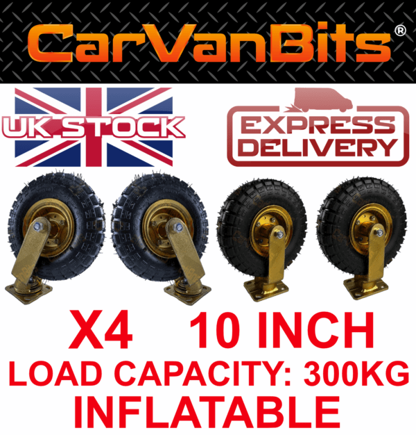 X4 Rubber Tyre 10 Inch Pneumatic Wheel Heavy Duty Inflatable Swivel 375131477768